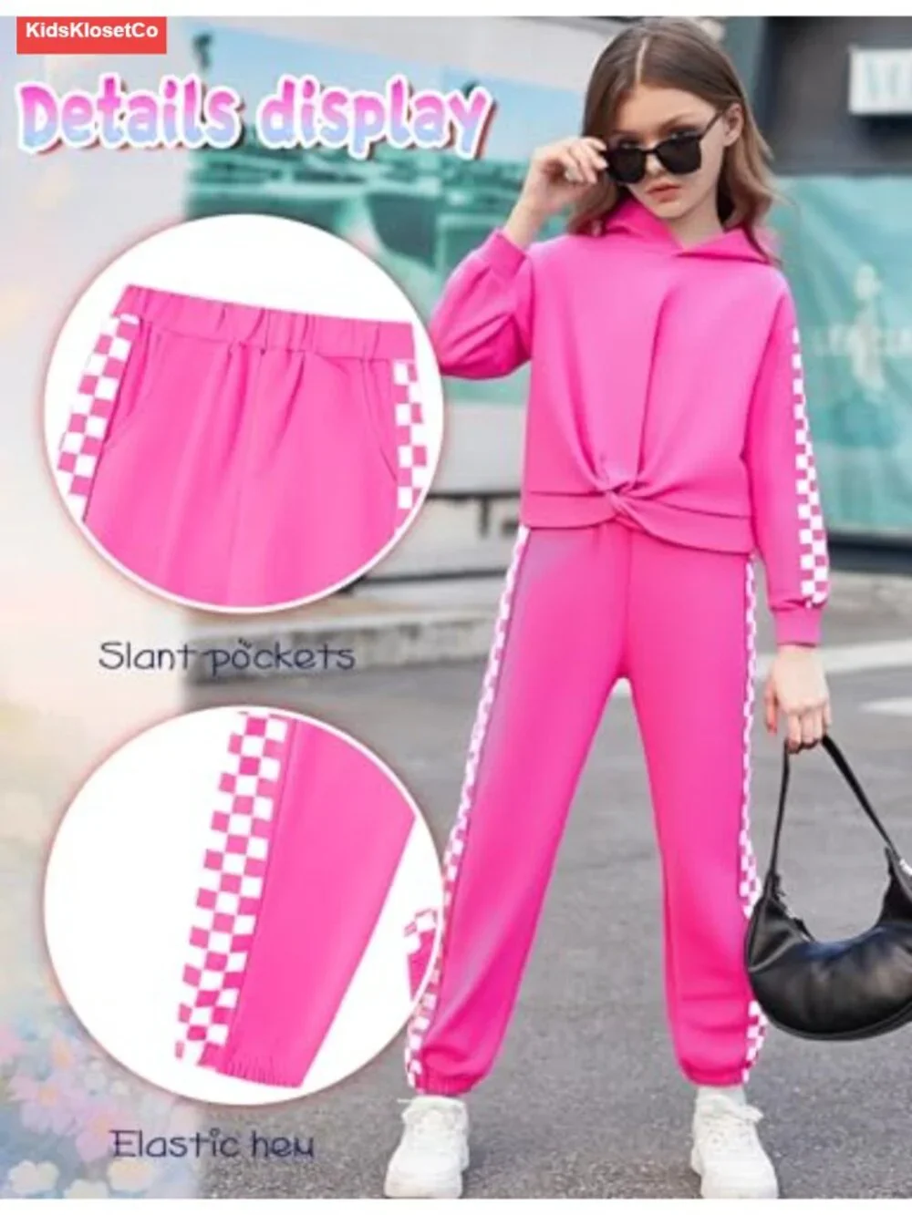 Girls 2 Piece Tracksuit Set Checkerboard Hoodie & Jogger Lounge Outfit 6-16Y